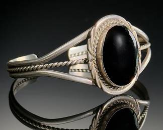 Navajo Sterling Silver & Onyx Cuff Bracelet Native American Jewelry