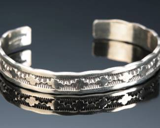 Navajo Douglas Etsitty Hand Stamped Sterling Silver Cuff Bracelet SZ: 6.75 Native American Jewelry