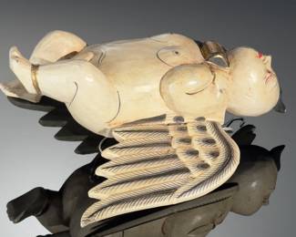 Carved Wood Folk Art Cherub Angel Flying Baby