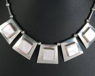Navajo Frank Ramone Sterling Silver MOP Modernist Panel Necklace Native American Jewelry