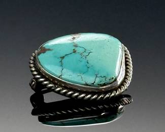 Native American Turquoise & Silver Pin Brooch Signed