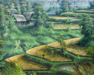Original Art Bali Landscape Painting D. Sulaiman Tegalalang Rice Terraces