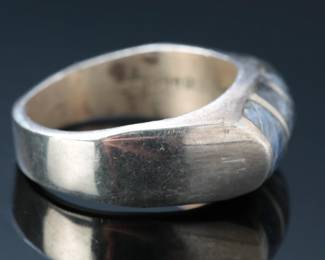 Vintage Mexico Sterling Silver Inlay Ring SZ: 11.5