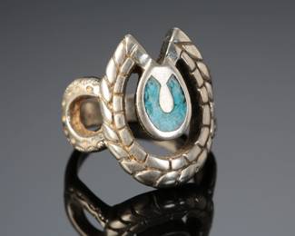 Vintage Native American Turquoise Chip Inlay Horseshoe Ring