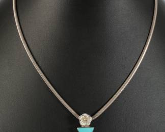 Amy Kahn Russell Turquoise & MOP Pendant Sterling SIlver Necklace