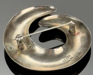 Vintage Mexican Sterling Silver Modernist Swirl Brooch Pin TC-252 Mexico 925