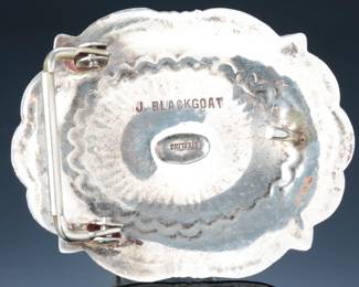 Navajo J. Blackgoat Sterling Silver Hand Stamped Concho Belt Buckle Native American