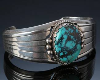 Vintage Navajo Sterling Silver & Turquoise Cuff Bracelet SIGNED SZ: 6.75 Native American Jewelry