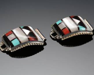 HE CELLICION Zuni Multi-Stone Inlay Watch Tips Native American Jewelry