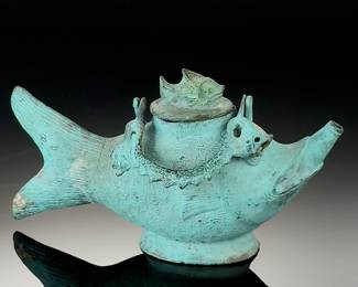 Indonesian Patinated Metal Fish Figural Teapot