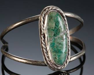 Vintage Navajo Turquoise & Silver Cuff Bracelet Native American Jewelry