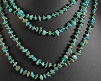 Native American Triple Wrap Turquoise Chip Chunk Necklace