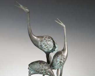 Andrea By Sadek Metal Crane Trio Statue Sculpture