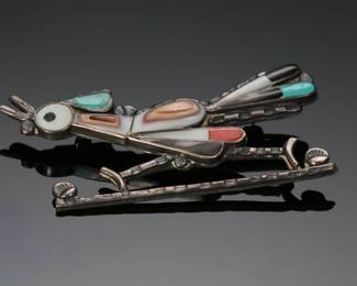 Zuni Multi-Stone Inlay Roadrunner Pin Brooch Native American Jewelry