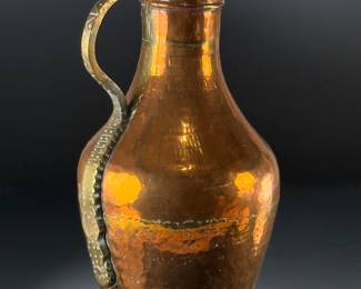 Hammered Copper/Brass Tinned Decorative Persian Ewer Vessel