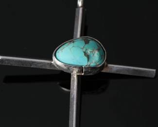 Navajo Silver & Turquoise Cross Pendant Native American Jewelry