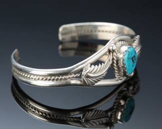 Navajo Etta Endito Sterling Silver Turquoise Cuff Bracelet SZ: 6.25 Native American Jewelry
