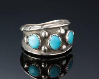 Navajo Silver & Turquoise Ring SZ: 8.25 Signed Native American Jewelry