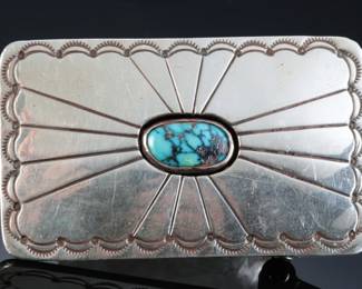 Navajo Jennifer Begay Sterling Silver & Turquoise Shadow Box Belt Buckle Native American