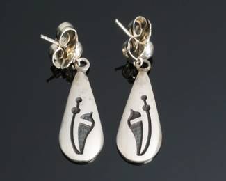 Hopi Silver Overlay Teardrop Earrings Signed Native American Jewelry