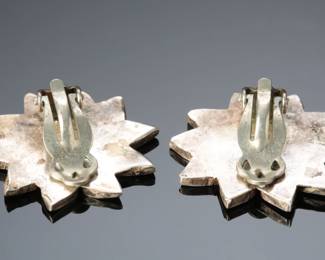 Vintage Zuni Multi-Stone Inlay Sun Face Kachina Clip-On Earrings Native American Jewelry