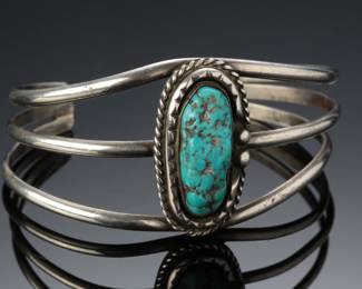 Vintage Navajo Sterling Silver & Turquoise Nugget Cuff Bracelet SZ: 6.25 Native American Jewelry