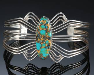 Native American Silver & Ithaca Peak Turquoise Cuff Bracelet SZ: 6.75