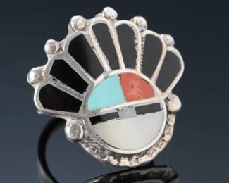 Zuni Multi Stone Inlay Kachina Face Ring SZ: 6 Native American Jewelry