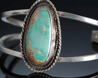 Vintage Navajo Turquoise & Silver Cuff Bracelet Native American Jewelry