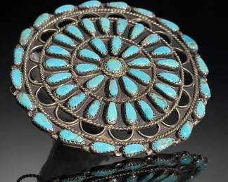 Navajo Mary Chavez Sterling Silver & Turquoise Pinwheel Pendant Pin Brooch Native American Jewelry