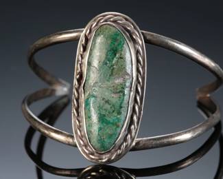 Vintage Navajo Turquoise & Silver Cuff Bracelet Native American Jewelry