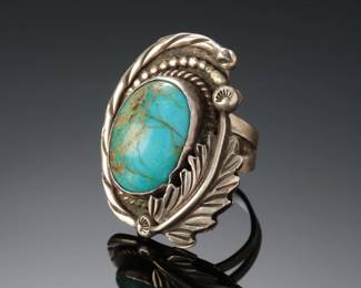 Vintage Navajo Silver & Turquoise Ring Signed SZ: 8.25 Native American Jewelry