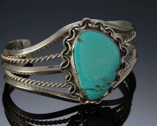 Vintage Navajo Sterling Silver & Turquoise Cuff Bracelet SZ: 7 Native American Jewelry