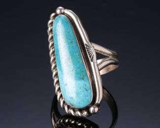 Navajo Harry Spencer Sterling Silver & Turquoise Ring SZ: 10 Native American Jewelry