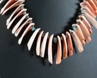 Santo Domingo Spiny Oyster ShellSterling Beads Turquoise Necklace Native American Jewelry
