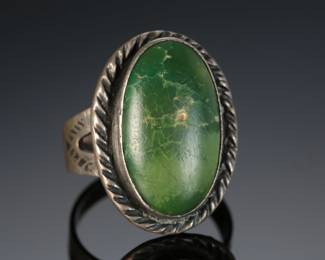 Vintage Navajo Green Turquoise & Silver Ring Native American Jewelry