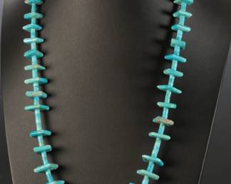 Native American Square Cut Sleeping Beauty Turquoise and Heishi Bead Necklace
