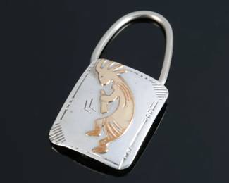 Navajo Richard Begay Kokopelli Key Ring Sterling Silver & 12k GF Native American Jewelry