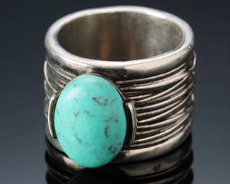 PREMIER DESIGNS Granada Silver Wide Band Ring Faux Turquoise Stone Size