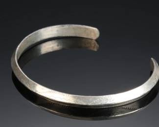 Vintage Native American Silver Hand Stamped Cuff Bracelet SZ: 6.25 Native American Jewelry