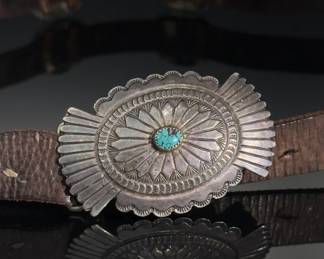 Vintage Navajo Sterling Silver & Turquoise Concho Belt Singed KF Native American