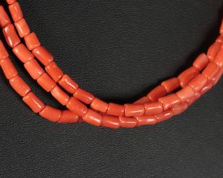 Native American Red Coral 3-Strand Necklace