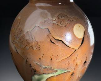 Studio Art Pottery Vase Signed River Moon 8 Mountains