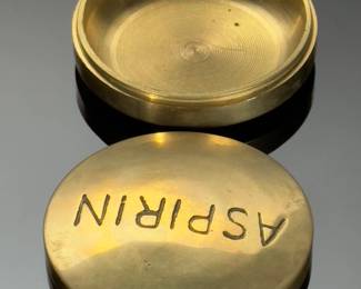 Vintage Brass Aspirin Round Pill Box