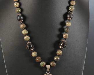 Authentic Navajo Leah Cleveland Jasper Beads & Pendant Sterling Necklace Native American Jewelry