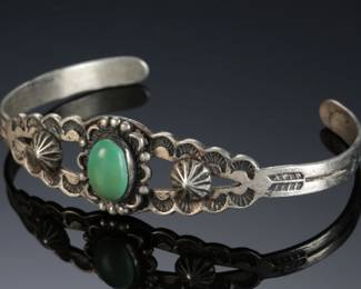 Fred Harvey Era Hand Stamped Cuff Bracelet SZ: 6 Native American Jewelry