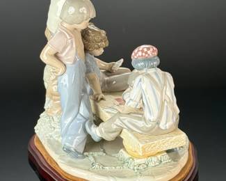 Lladro Figurine Boys Playing Cards Porcelain Figurine #7084 with Base