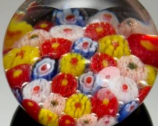 Murano Art Glass Paperweight Millefiori Flower Small