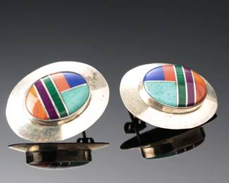 Zuni Sensa Eustace Multi-Stone Inlay Earrings Native American Jewelry