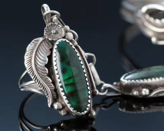 Circle J.W. Designed Sterling Canadian Ammolite Slave Bracelet 6.5″ Ring 6